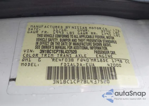 2011 Nissan Versa 1.8S из США, поврежденный, VIN 3N1BC1CP7BL437520